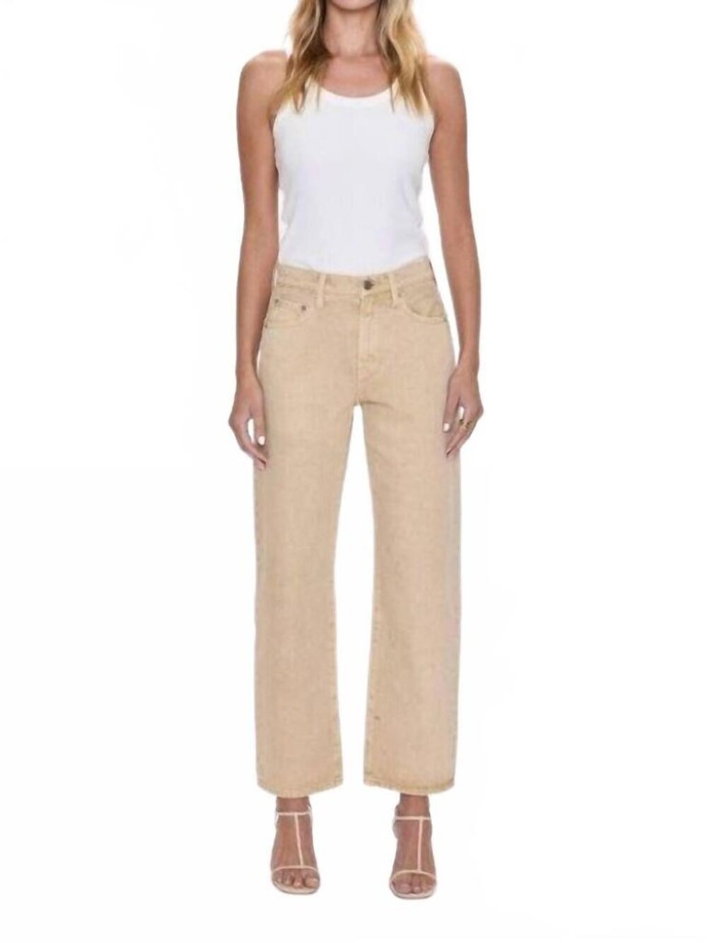 PISTOLA Lexi Mid Rise Bowed in Jeans Womens 31 Relaxed Straight Crop Sand Dollar